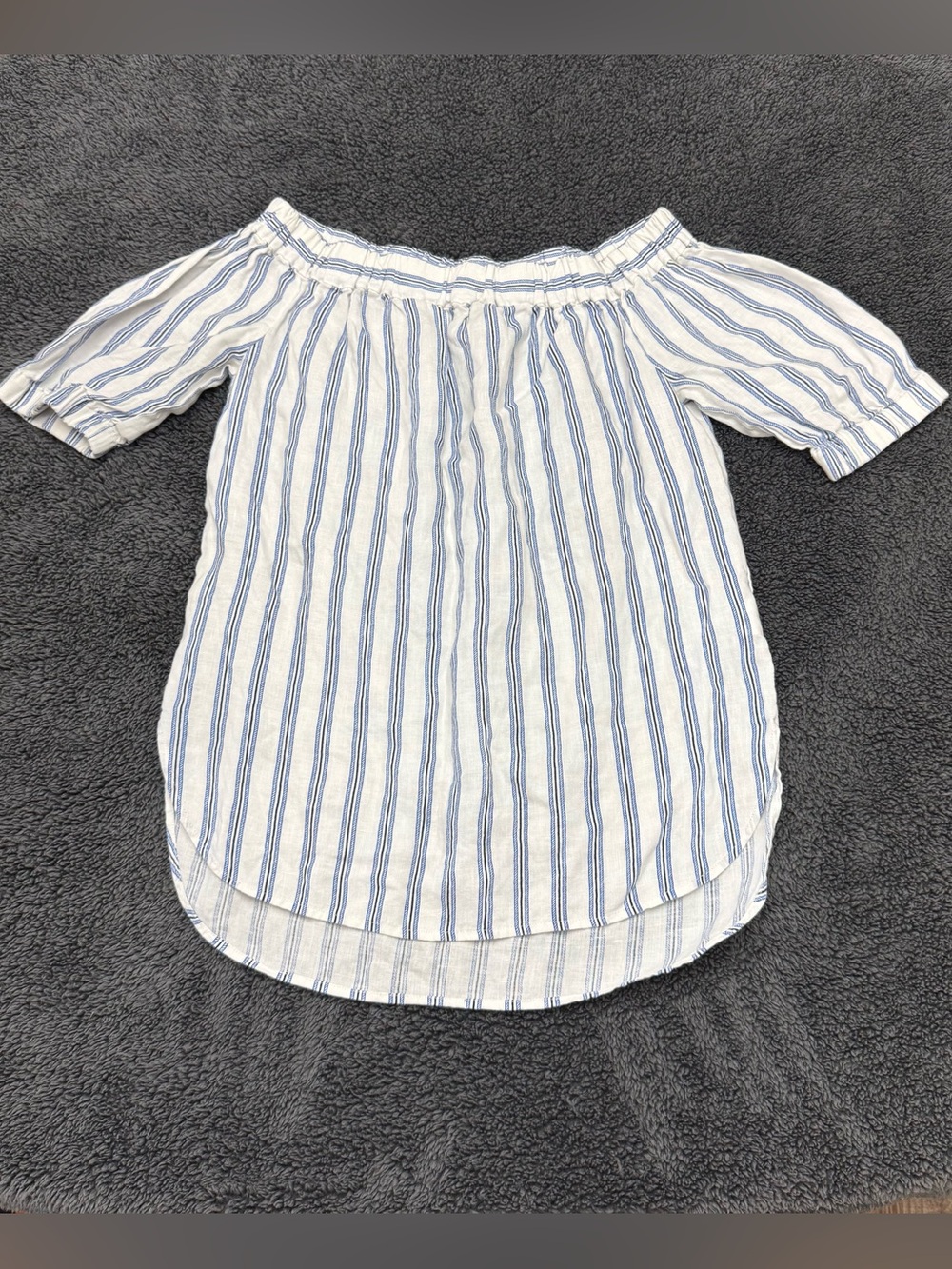 Michael Kors White Blue Stripe Off The Shoulder Linen Tunic Size XS